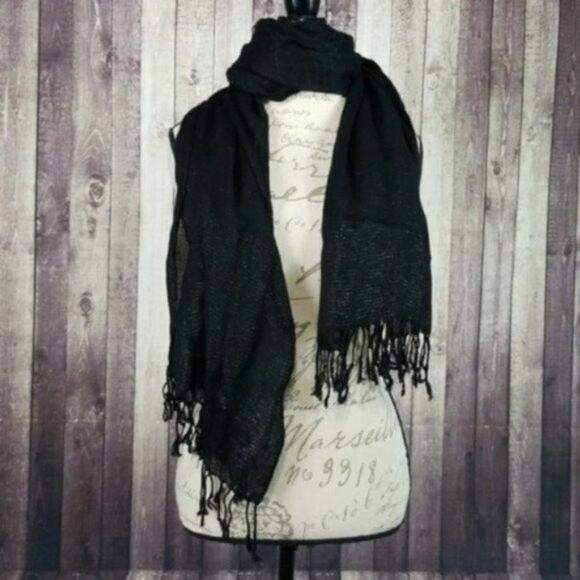Walmart Black & Silver Metallic Lightweight Knit Fringed Scarf - Picture 1 of 4